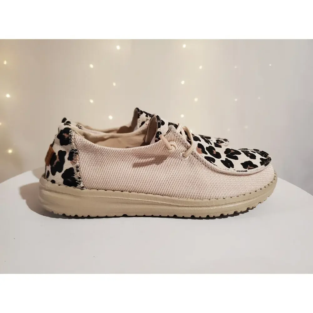 Hey Dude Wendy Funk Leo Safari Lace Up Slip On Canvas Comfort Shoes Womens 6 - Picture 4 of 10